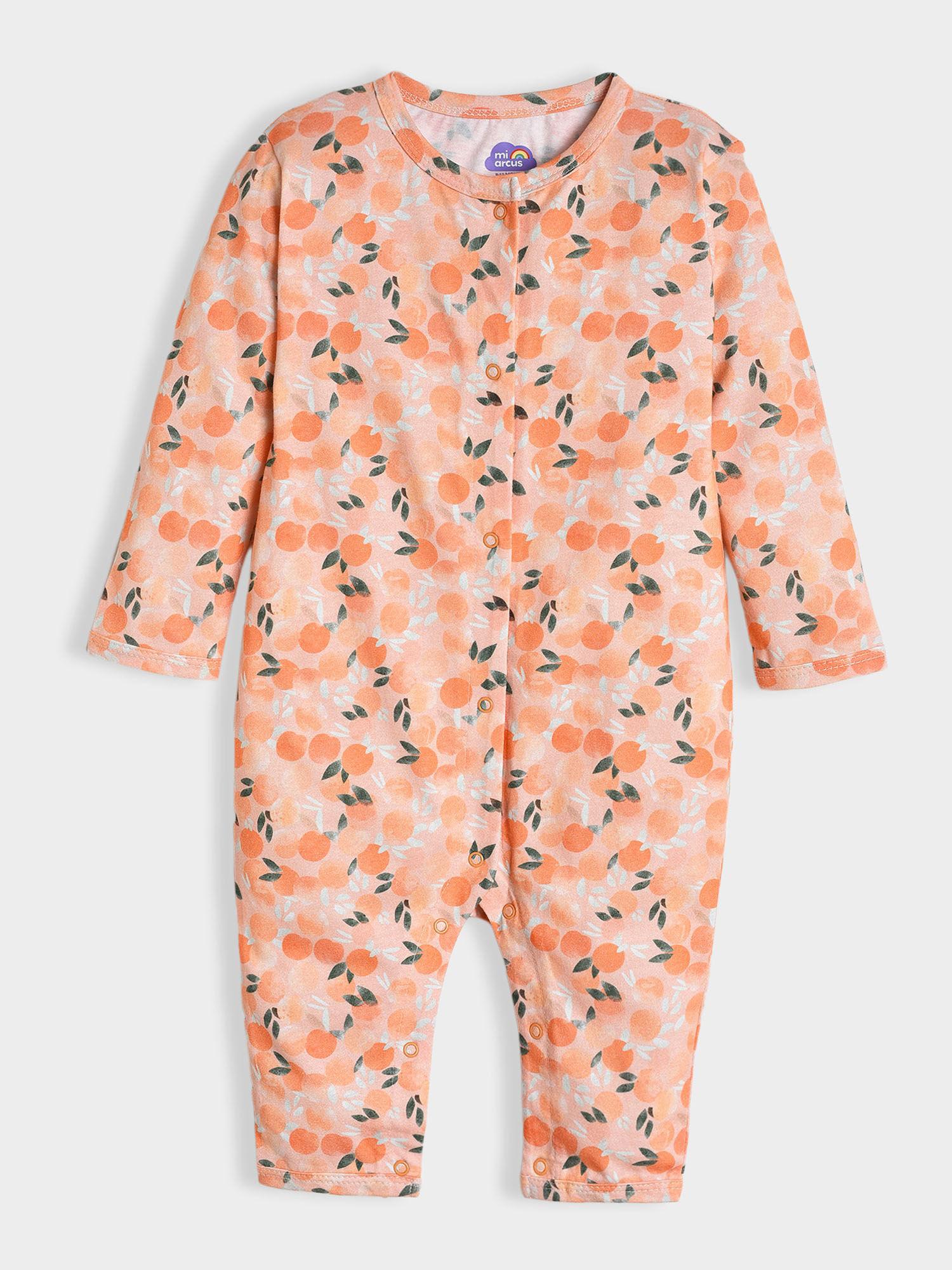 peach cotton printed full sleeve sleepsuit for kids