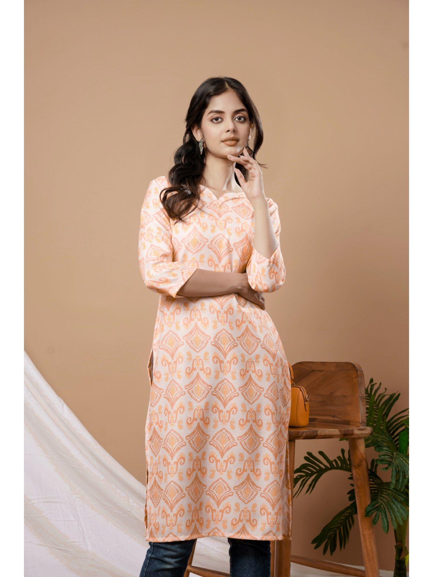 peach cotton printed kurta