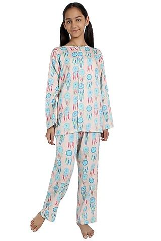 peach cotton printed night suit