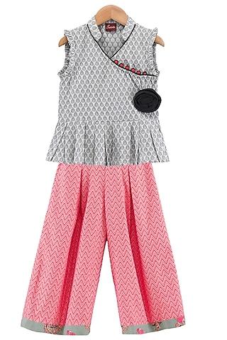 peach cotton printed palazzo pant set for girls