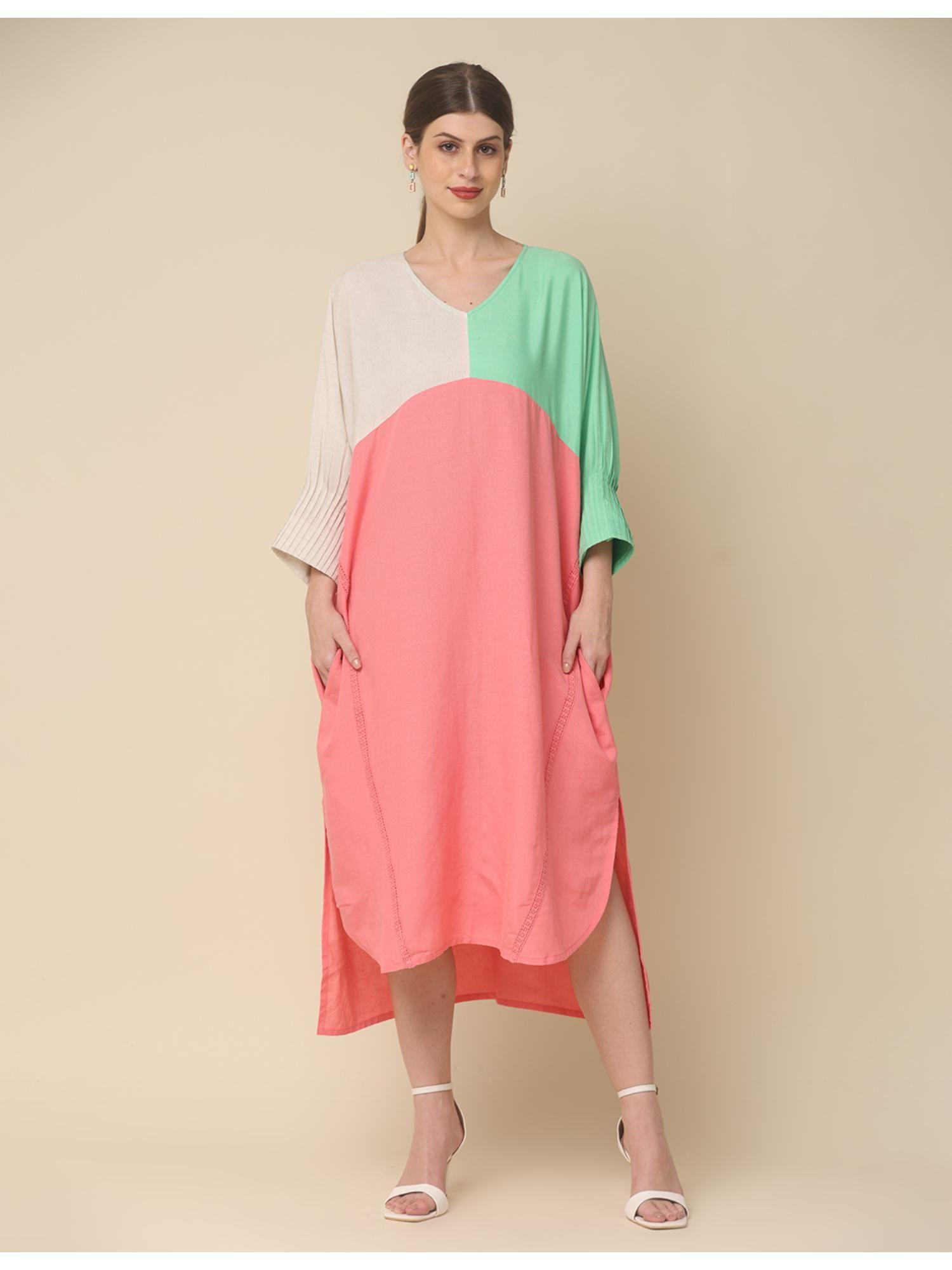 peach cotton rulex asymmetrical midi dress