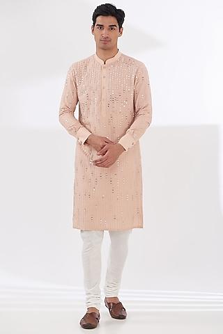 peach cotton silk embroidered kurta set