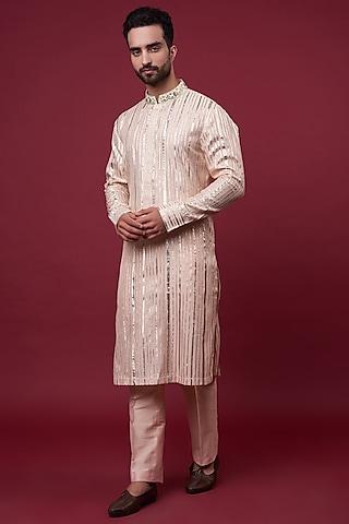 peach cotton silk embroidered kurta set