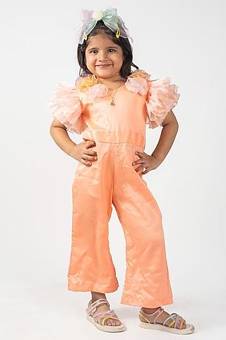 peach cotton silk jumpsuit for girls