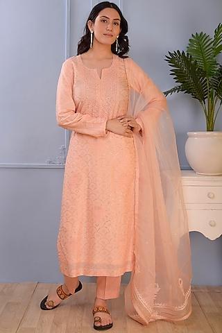 peach cotton silk kurta set