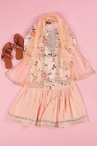 peach cotton silk sharara set for girls