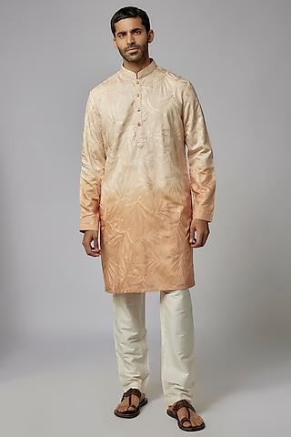 peach cotton silk thread work kurta set