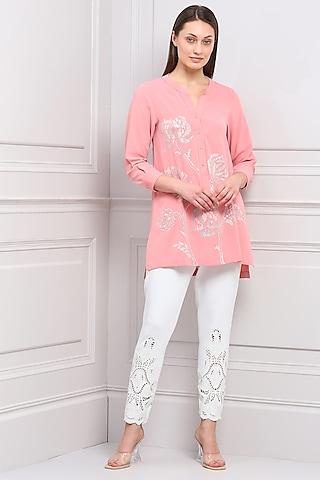 peach crepe floral embroidered blouse