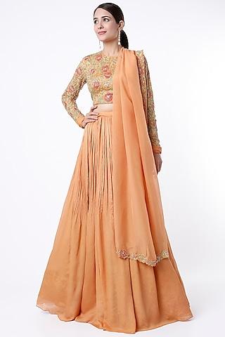 peach crepe lehenga set