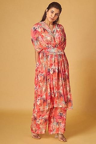 peach crepe tropical printed tunic set