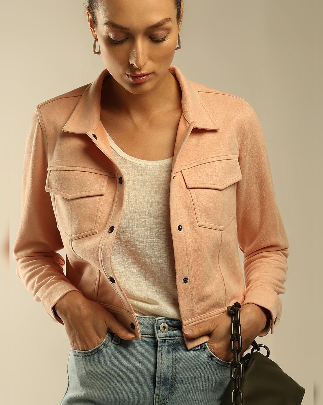 peach cropped suede jacket