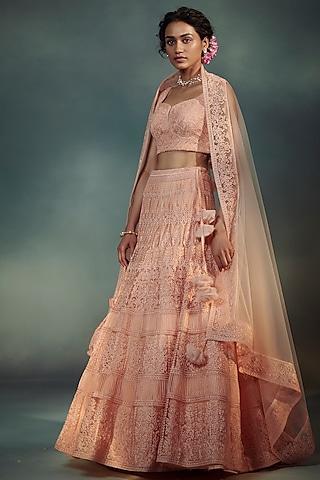 peach dori embroidered lehenga set