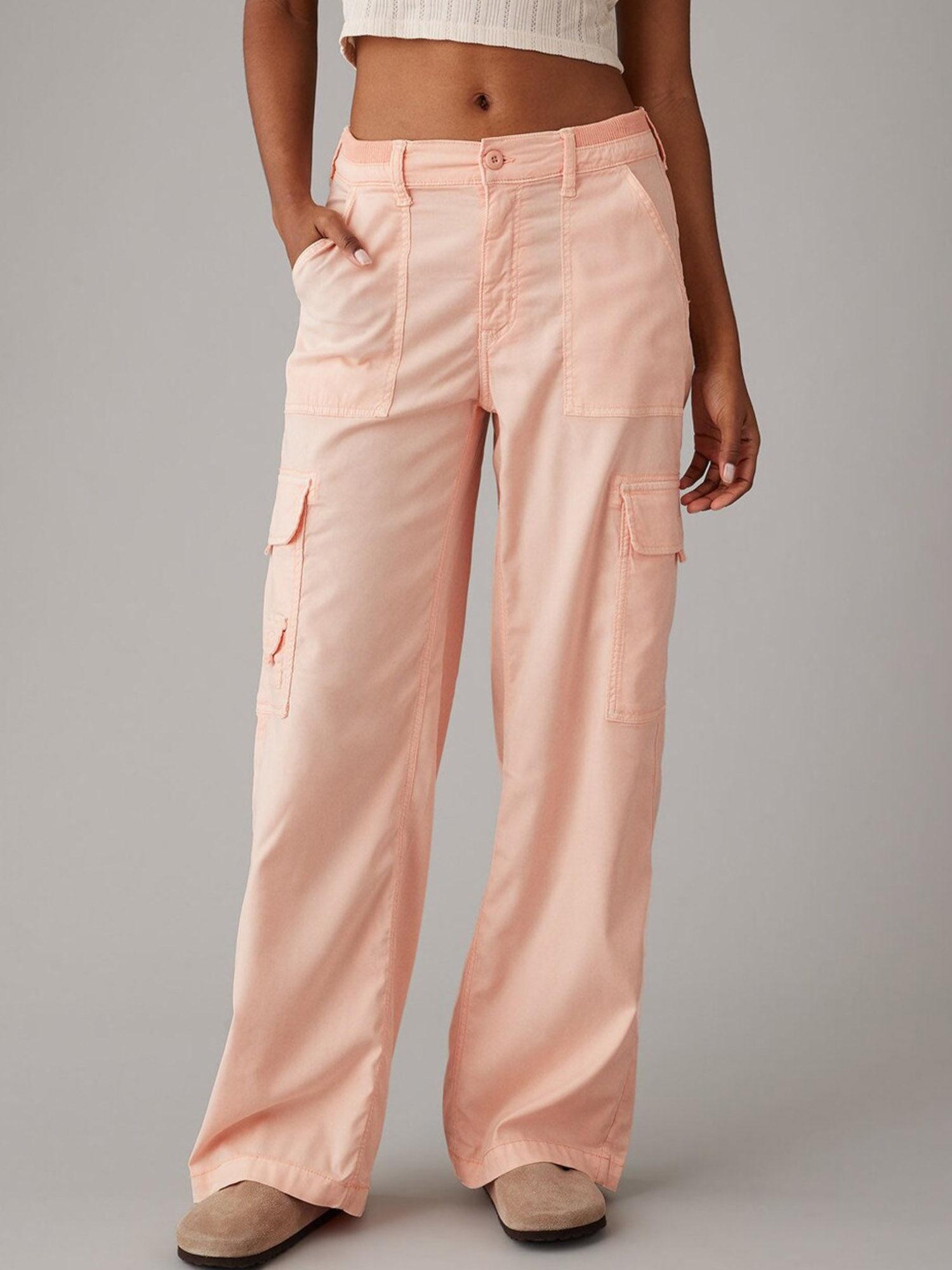 peach dreamy drape stretch cargo high waisted baggy wide leg pant