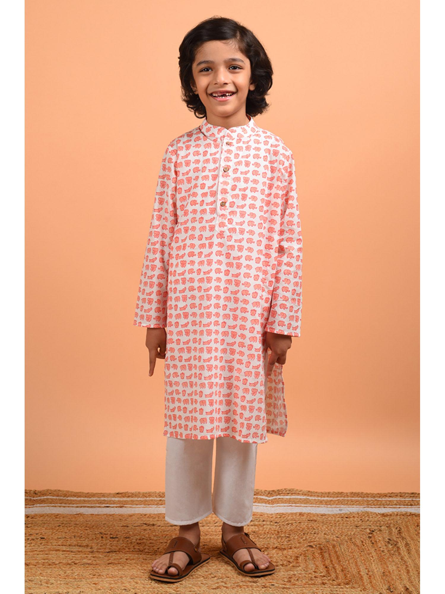 peach elephant kurta (set of 2)