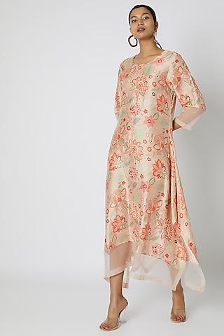 peach embellished & floral printed tunic