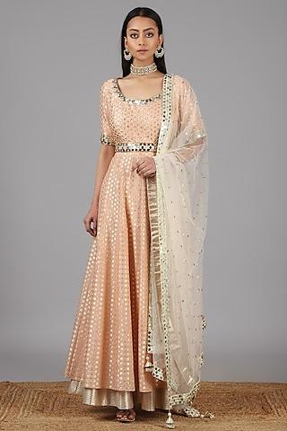 peach embellished anarkali with dupatta