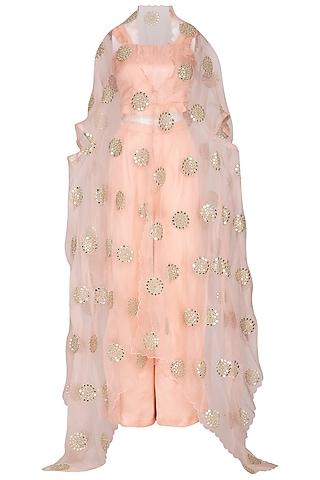 peach embellished cape with top & pants