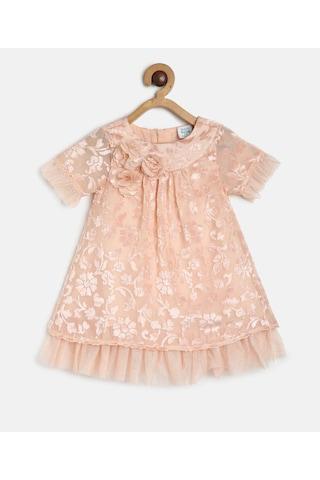peach embellished casual short sleeves round neck girls regular fit frock