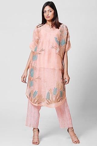 peach embellished kaftan tunic set