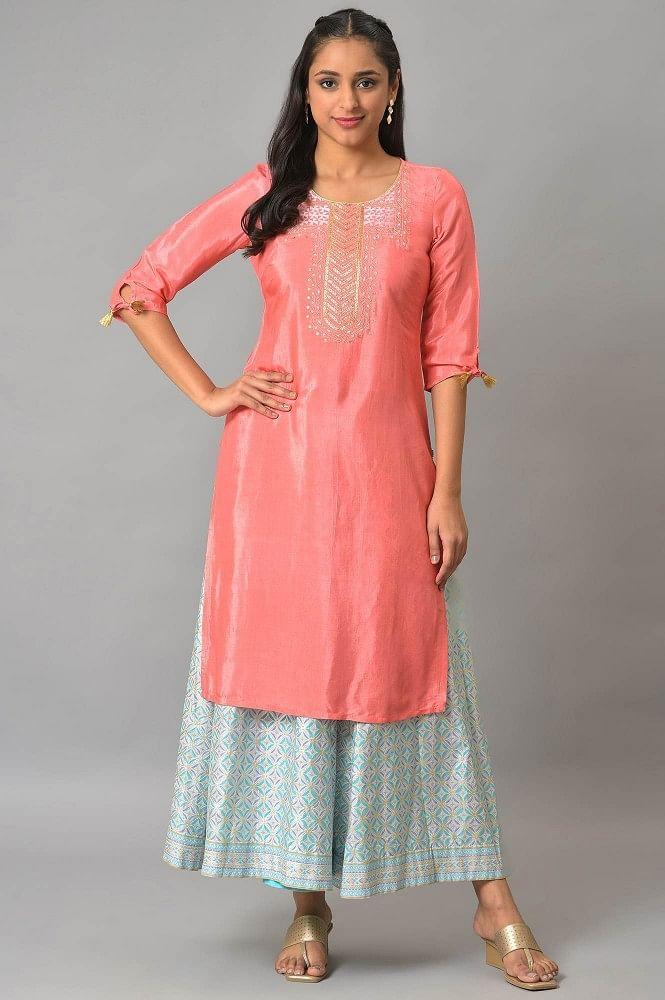 peach embellished kurta & skirt set