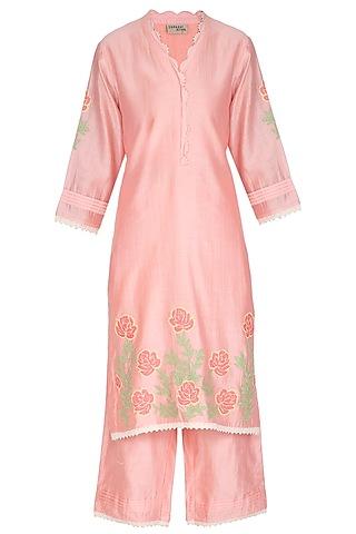 peach embellished kurta set