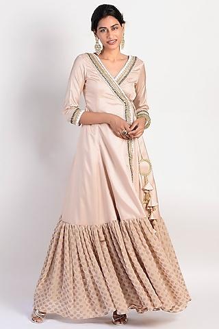 peach embroidered & flared anarkali set