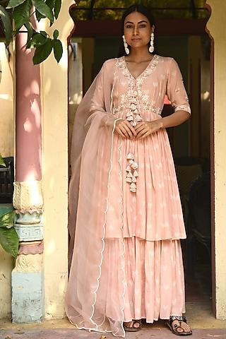 peach embroidered & printed gharara set