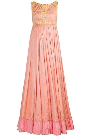 peach embroidered & printed gown with dupatta