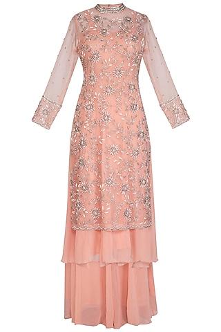 peach embroidered anarkali set