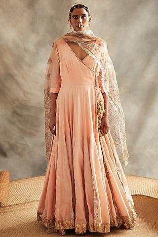 peach embroidered anarkali set