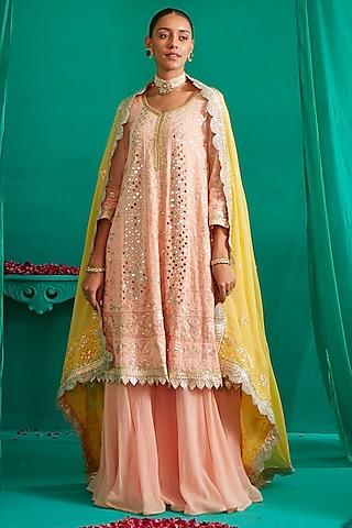 peach embroidered anarkali set