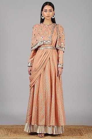 peach embroidered anarkali set