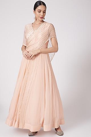 peach embroidered anarkali set