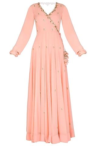 peach embroidered anarkali set