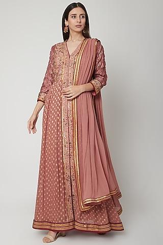 peach embroidered anarkali set