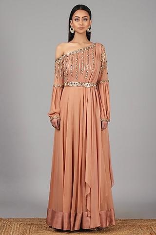 peach embroidered anarkali with belt