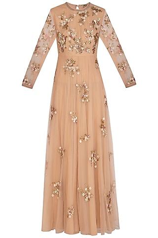 peach embroidered anarkali with dupatta