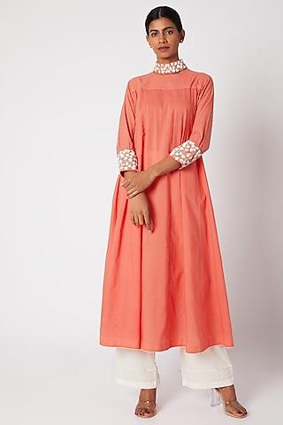 peach embroidered anarkali with palazzo pants
