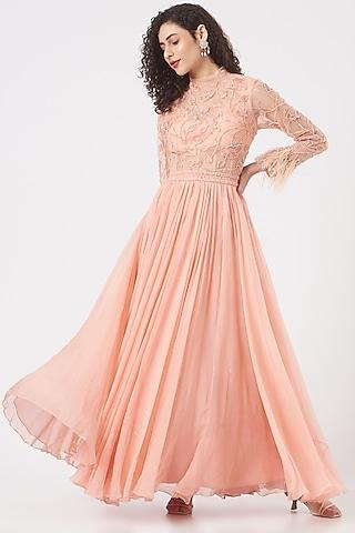 peach embroidered anarkali