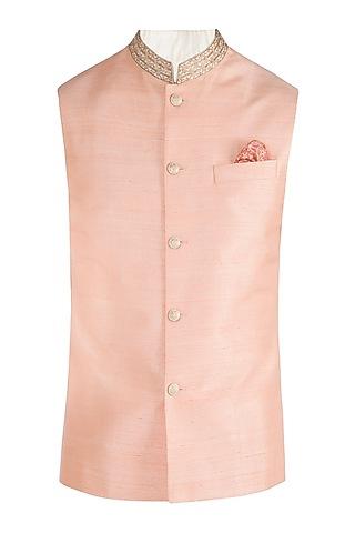 peach embroidered bundi jacket