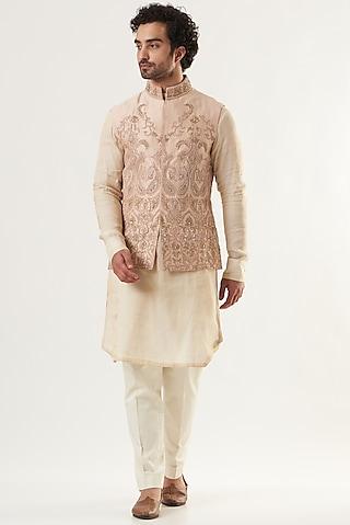 peach embroidered bundi jacket