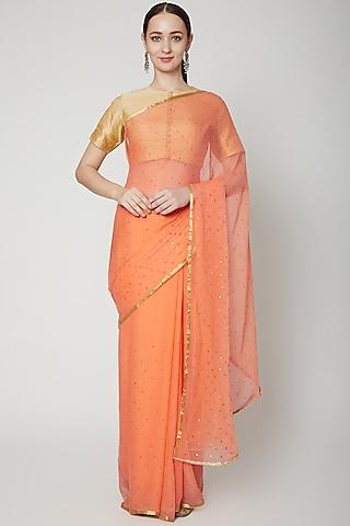 peach embroidered chiffon saree