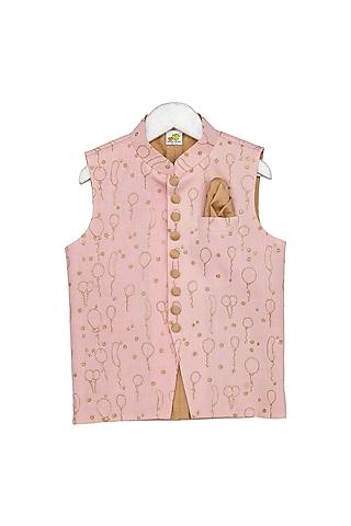 peach embroidered cotton nehru jacket for boys