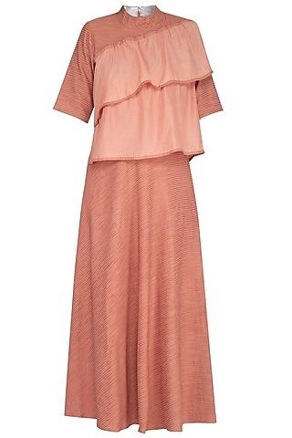 peach embroidered flared dress