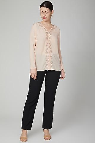 peach embroidered floral shirt