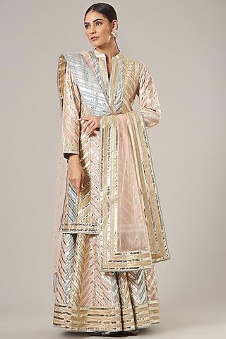 peach embroidered gharara set