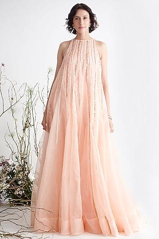 peach embroidered gown