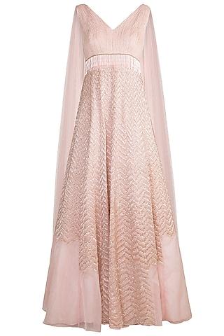 peach embroidered gown