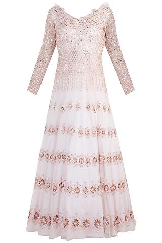 peach embroidered gown