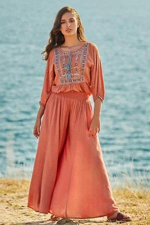 peach embroidered jumpsuit